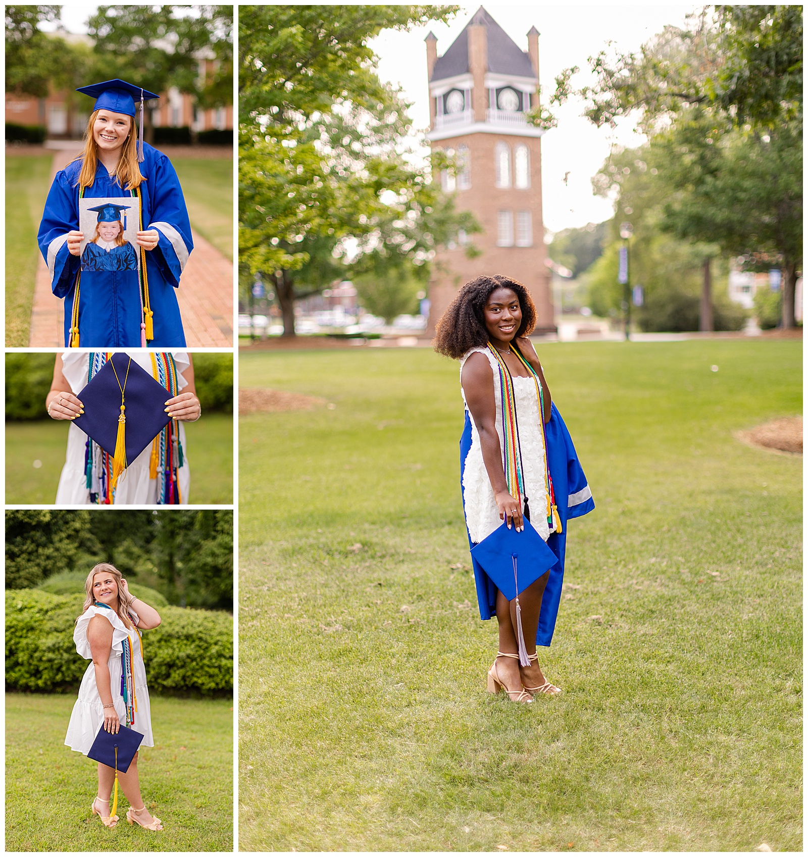 a senior cap and gown photo with blue gown